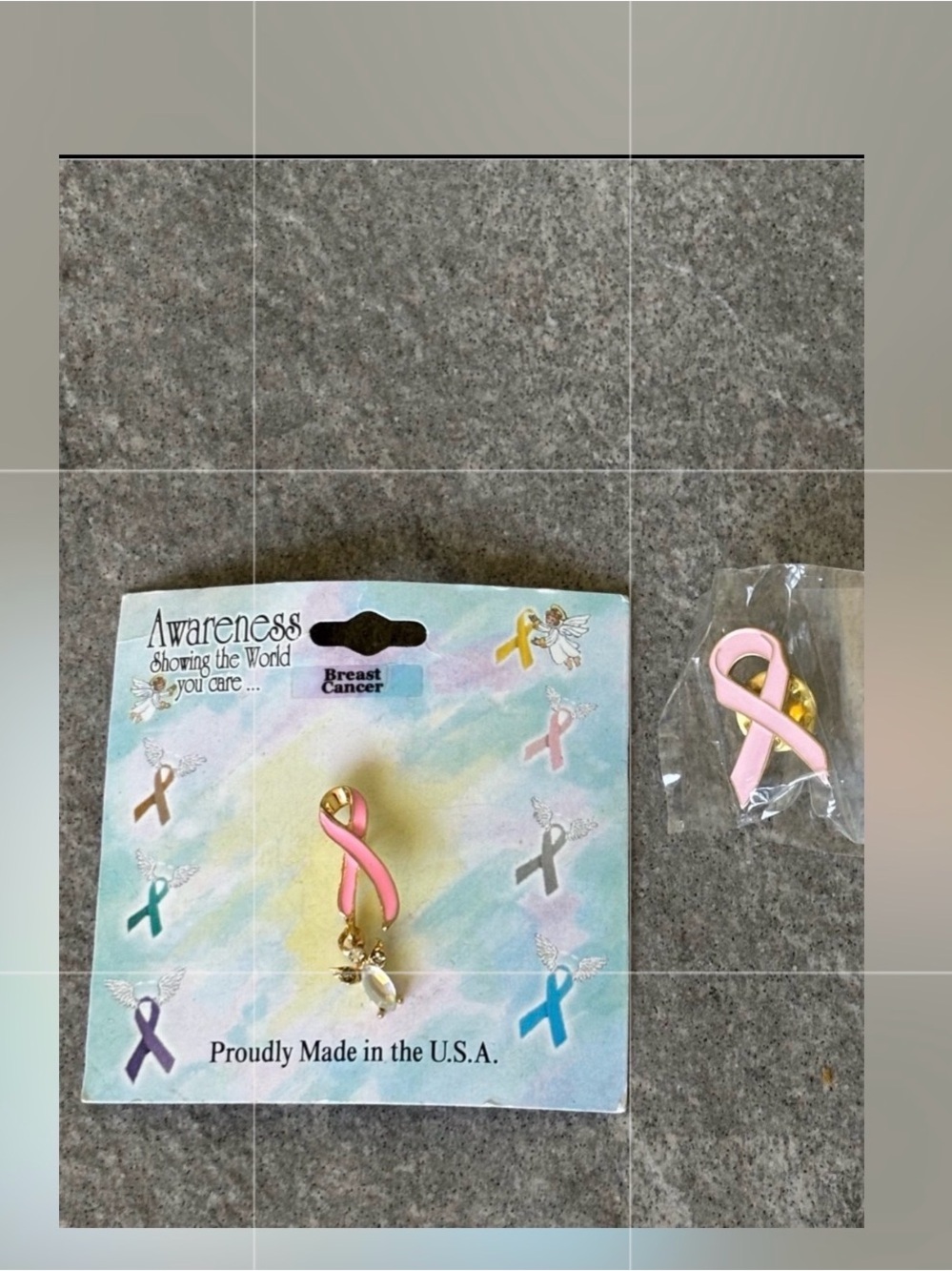 NEW 2 Pieces Pink GoldTone Ribbon Breast Cancer Awareness Pins Flair NWT NIP Set